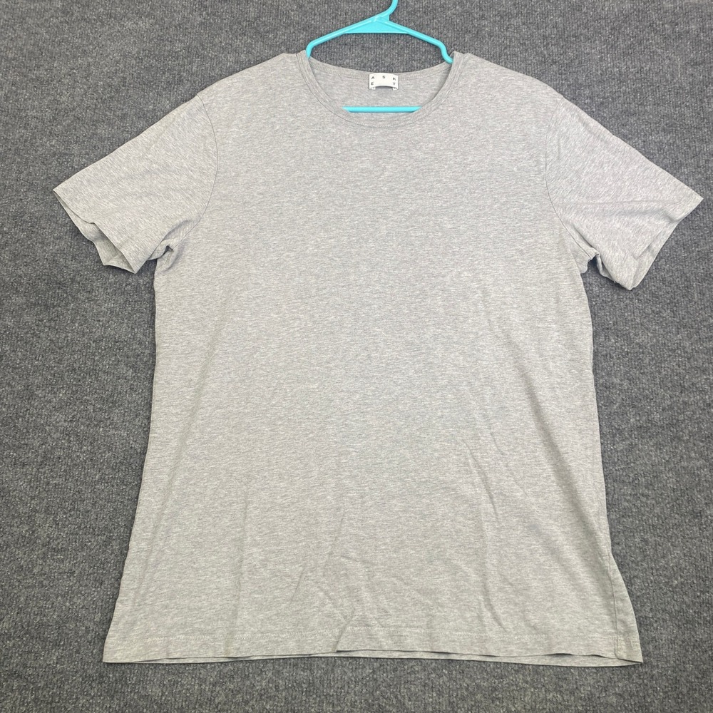 Asket The T-Shirt Mens Large Long Grey Cotton Crew Neck Short Sleeve Portugal